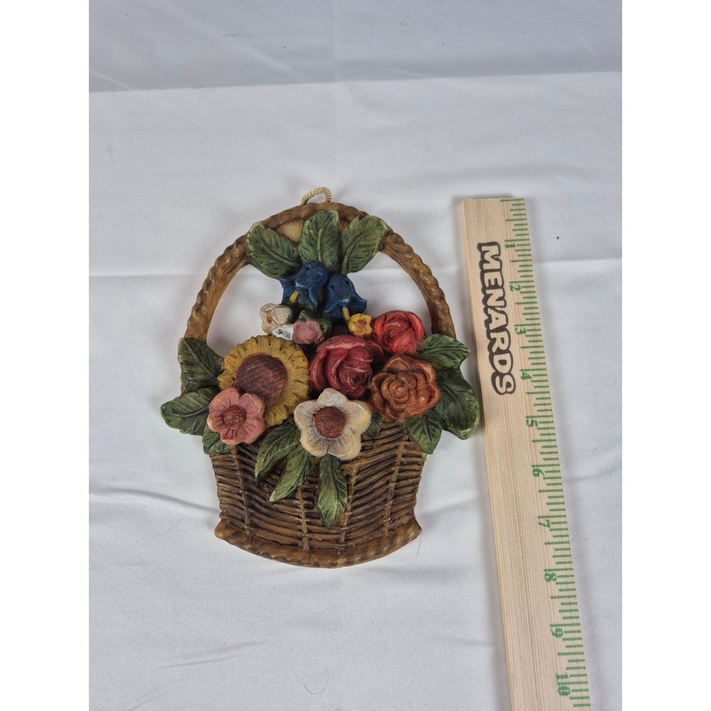 Vintage Folk Art Wax Wall Candle Floral Basket Hanging Cottagecore Decor - Picture 5 of 6